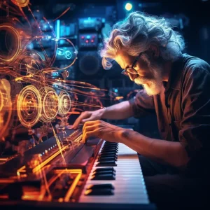 Musiker spielt Instrument mit AI in Music